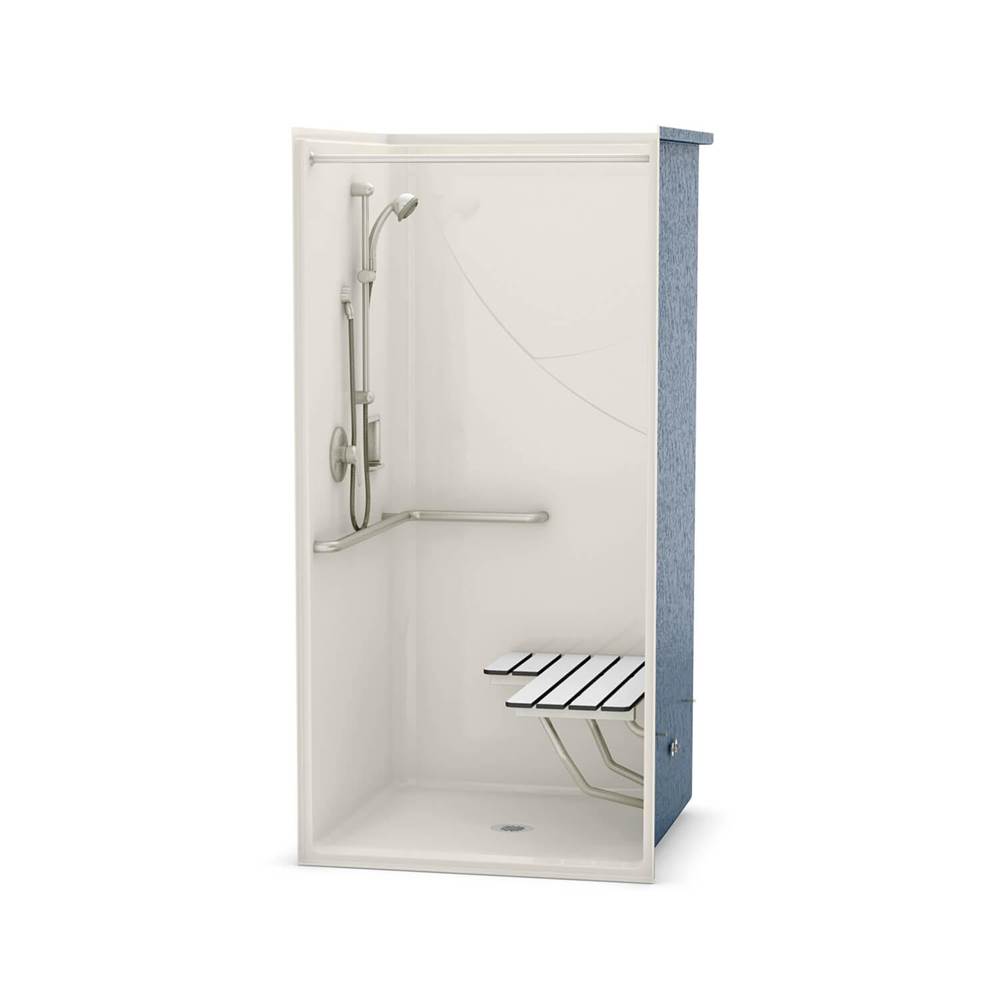 Aker OPS-3636 AcrylX Alcove Center Drain One-Piece Shower in Biscuit - Complete Accessibility Package