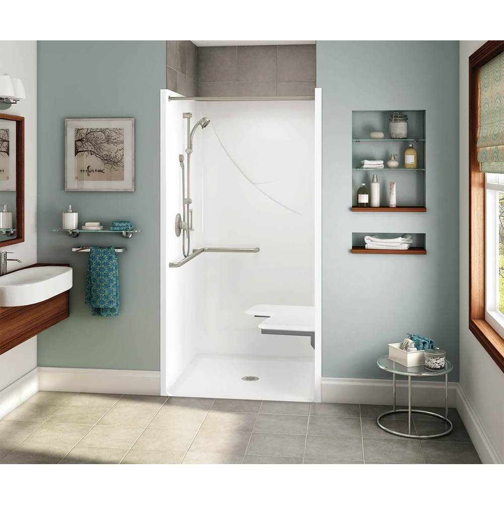 Aker OPS-3636 RRF AcrylX Alcove Center Drain One-Piece Shower in Biscuit - ADA Compliant