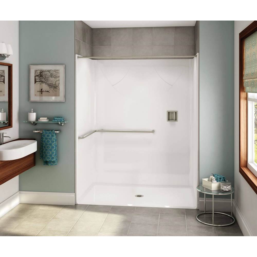 Aker OPS-6036 AcrylX Alcove Center Drain One-Piece Shower in Black - ADA L-Bar