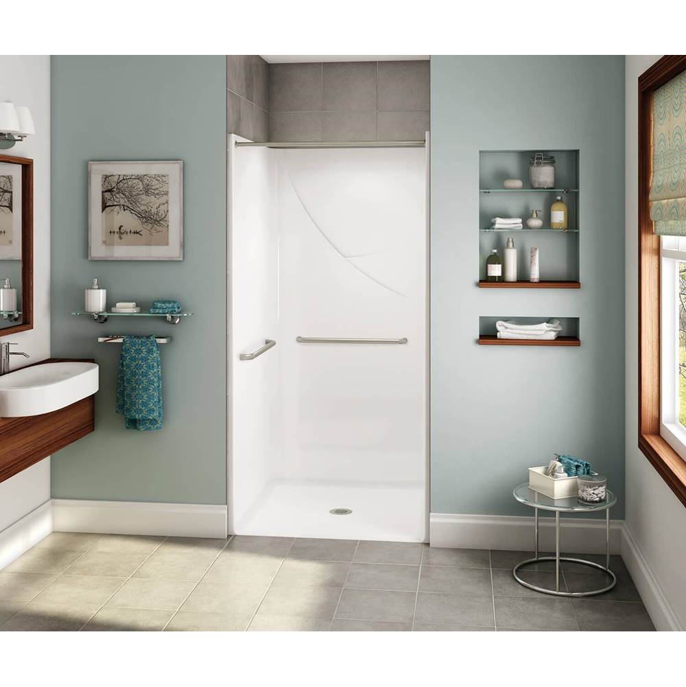 Aker OPS-3636-RS AcrylX Alcove Center Drain One-Piece Shower in Bone - with MASS grab bars
