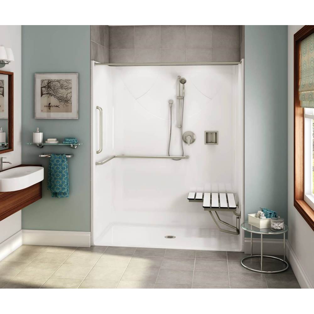 Aker OPS-6030-RS AcrylX Alcove Center Drain One-Piece Shower in Sterling Silver - ANSI compliant