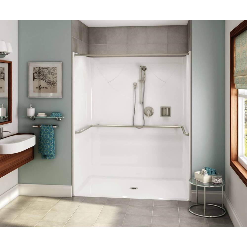 Aker OPS-6036-RS AcrylX Alcove Center Drain One-Piece Shower in Thunder Grey - ADA Compliant (without Seat)