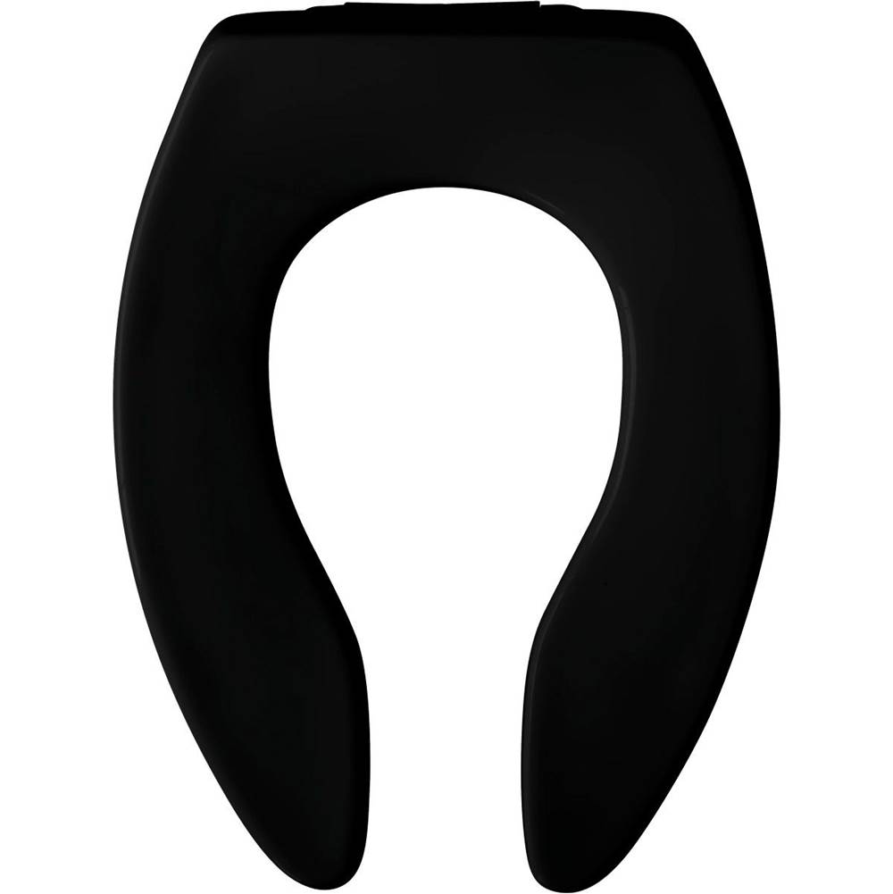 Bemis Elongated Commercial Plastic Open Front Less Cover Toilet Seat with STA-TITE Self-Sustaining Check Hinge - Black