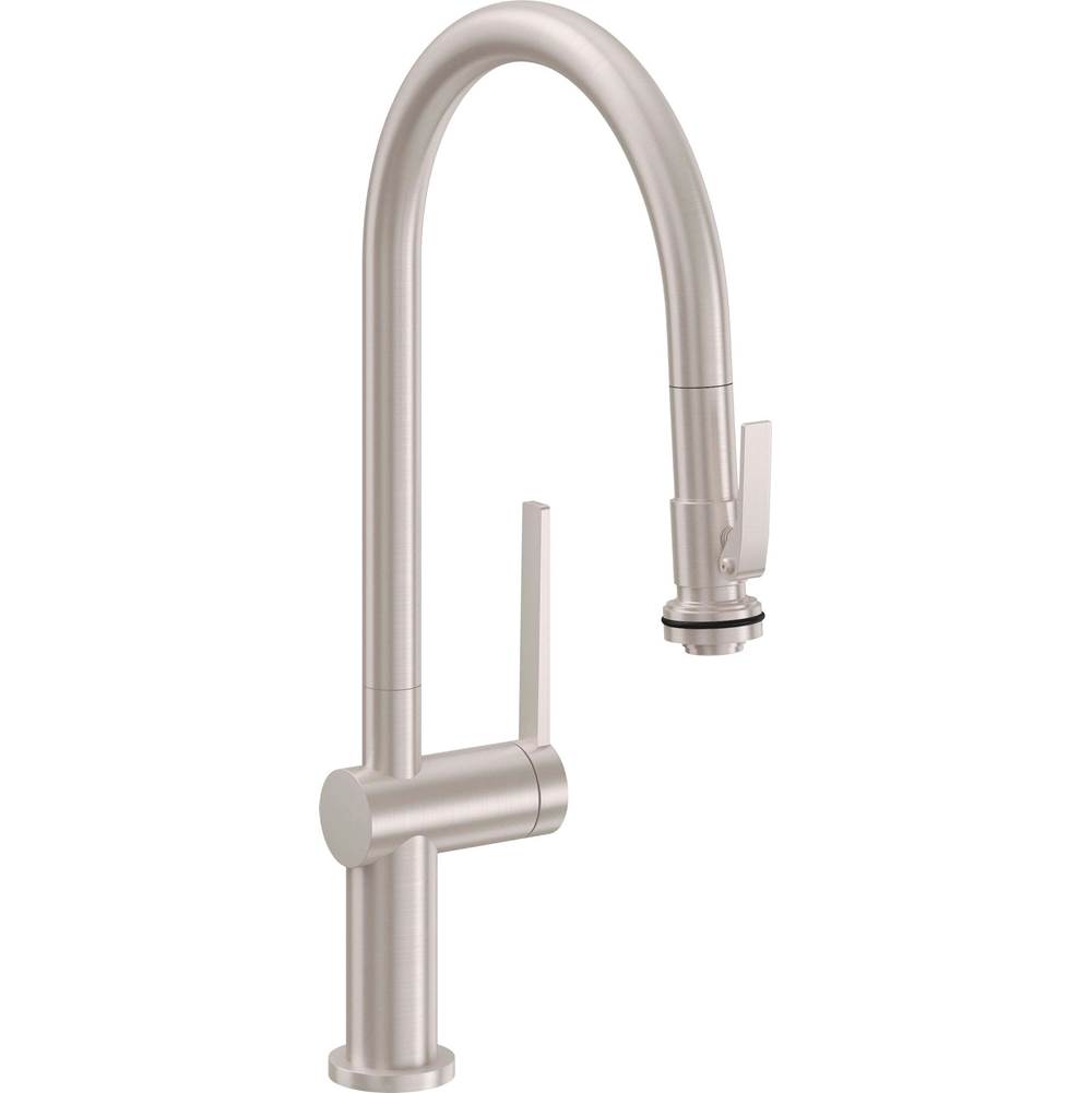 California Faucets Pull-Down Kitchen Faucet with Squeeze or Button Sprayer - High Arc Spout