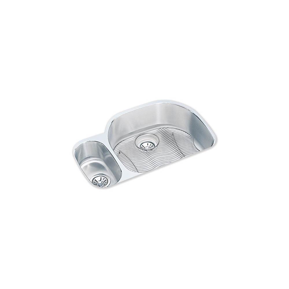 Elkay Lustertone Classic Stainless Steel, 31-1/2'' x 21-1/8'' x 7-1/2'', 30/70 Offset Double Bowl Undermount Sink Kit