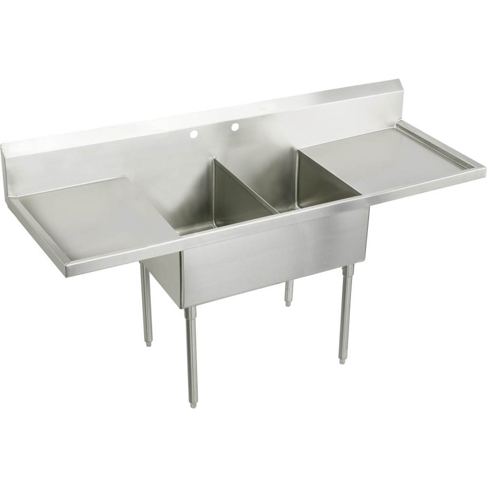 Elkay Sturdibilt Stainless Steel 96'' x 27-1/2'' x 14'' Floor Mount, Double Compartment Scullery Sink with Drainboard