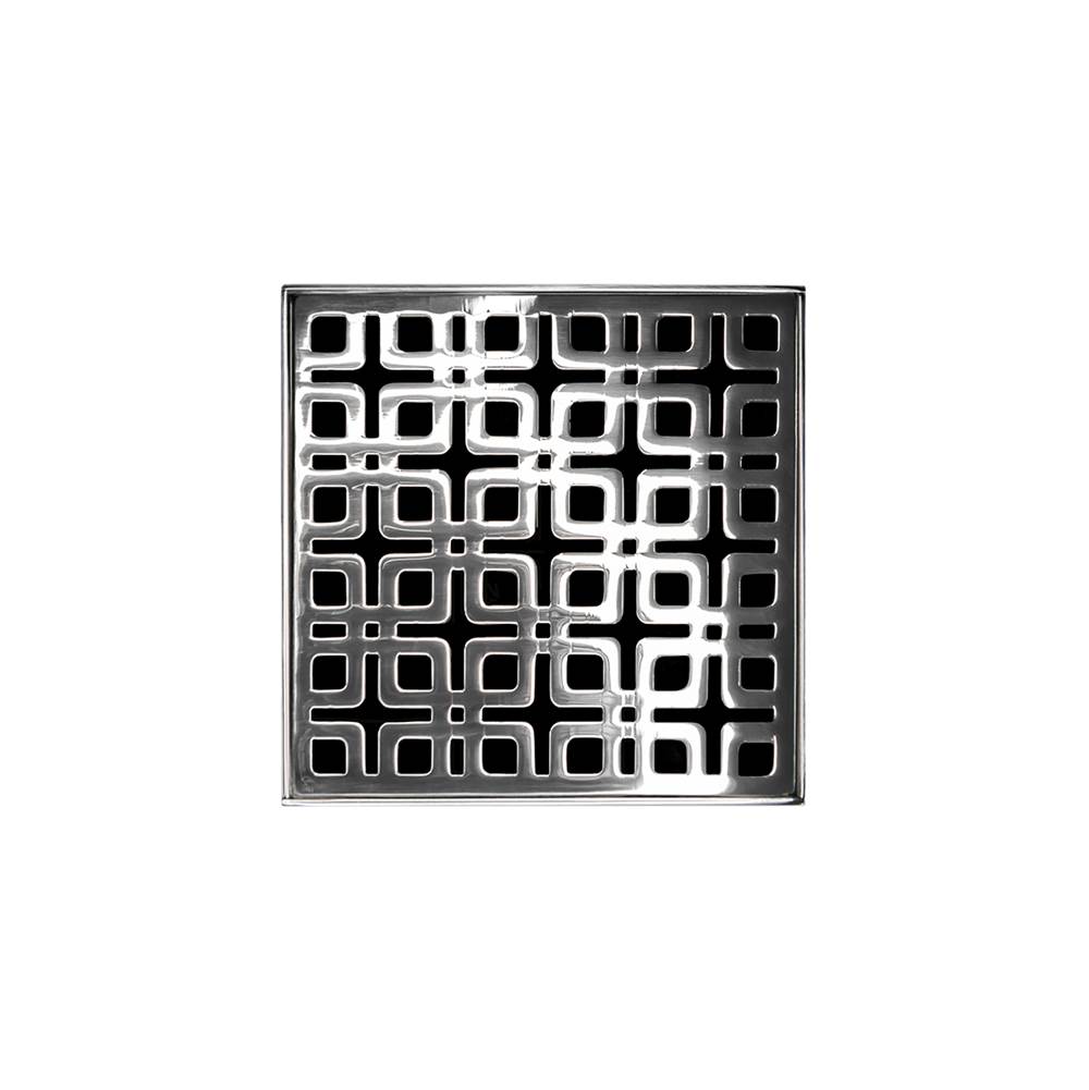 Infinity Drain 4'' x 4'' KD 4 Complete Kit with Link Pattern Decorative Plate in Polished Stainless with ABS Drain Body, 2'' Outlet