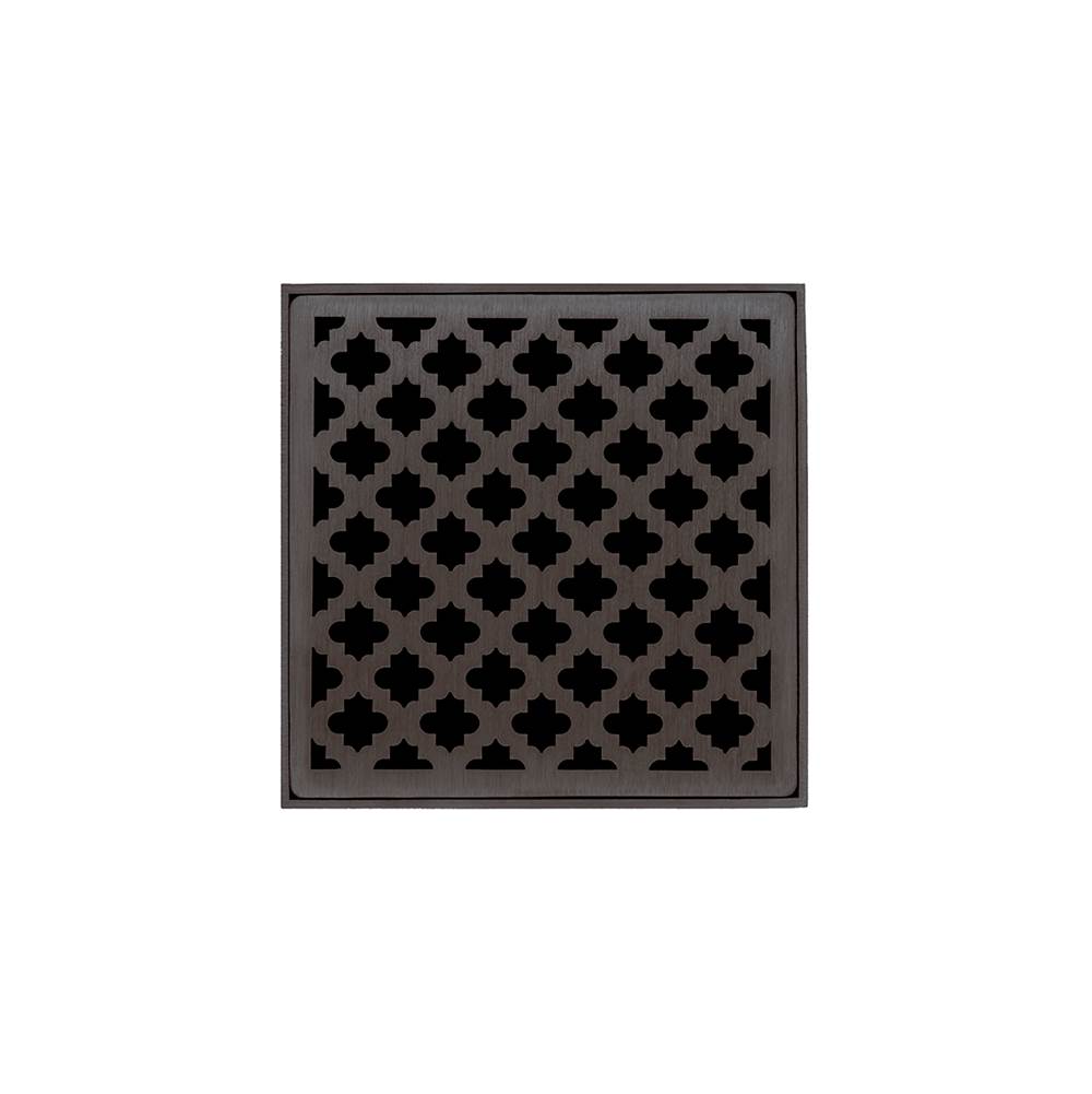 Infinity Drain 5'' x 5'' MD 5 High Flow Complete Kit with Moor Pattern Decorative Plate in Oil Rubbed Bronze with ABS Drain Body, 3'' Outlet