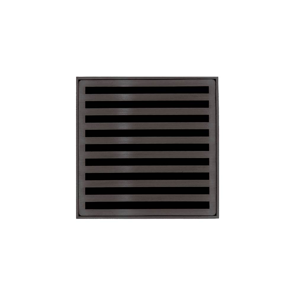 Infinity Drain 4'' x 4'' Strainer with Lines Pattern Decorative Plate and 2'' Throat in Oil Rubbed Bronze for ND 4