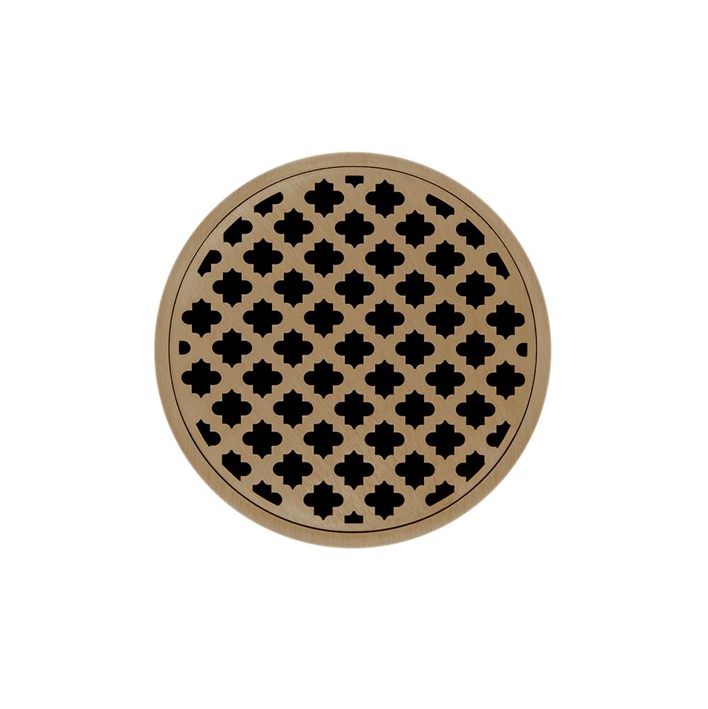 Infinity Drain 5'' Round RMD 5 High Flow Complete Kit with Moor Pattern Decorative Plate in Satin Bronze with PVC Drain Body, 3'' Outlet