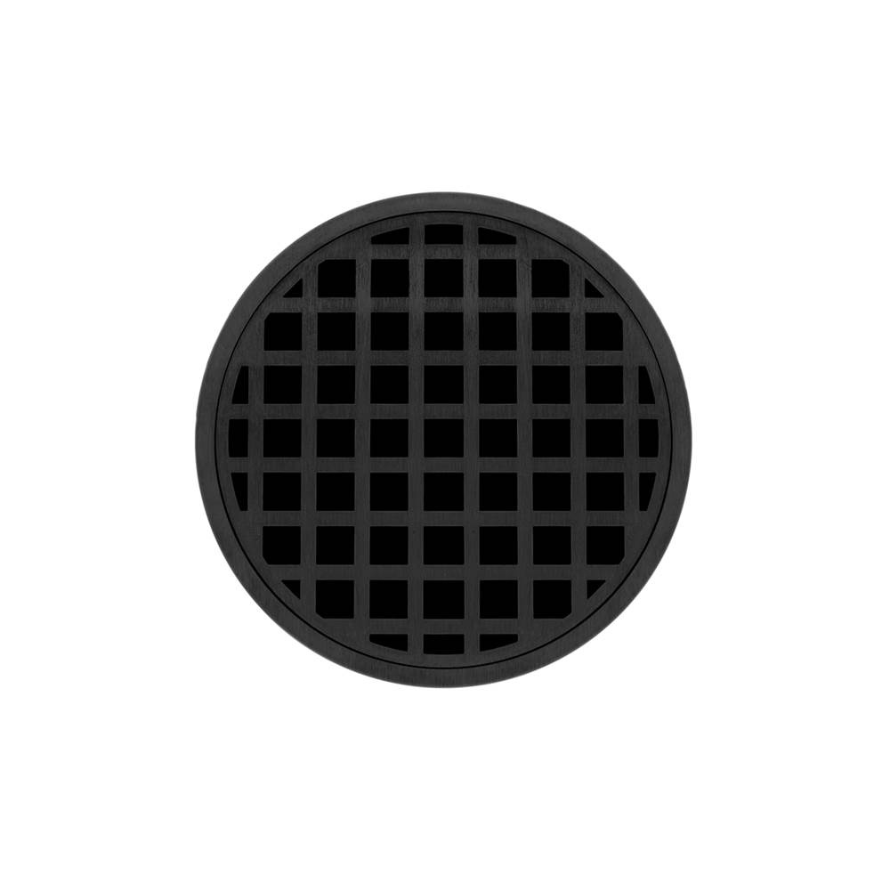 Infinity Drain 5'' Round Strainer with Squares Pattern Decorative Plate and 2'' Throat in Matte Black for RQD 5