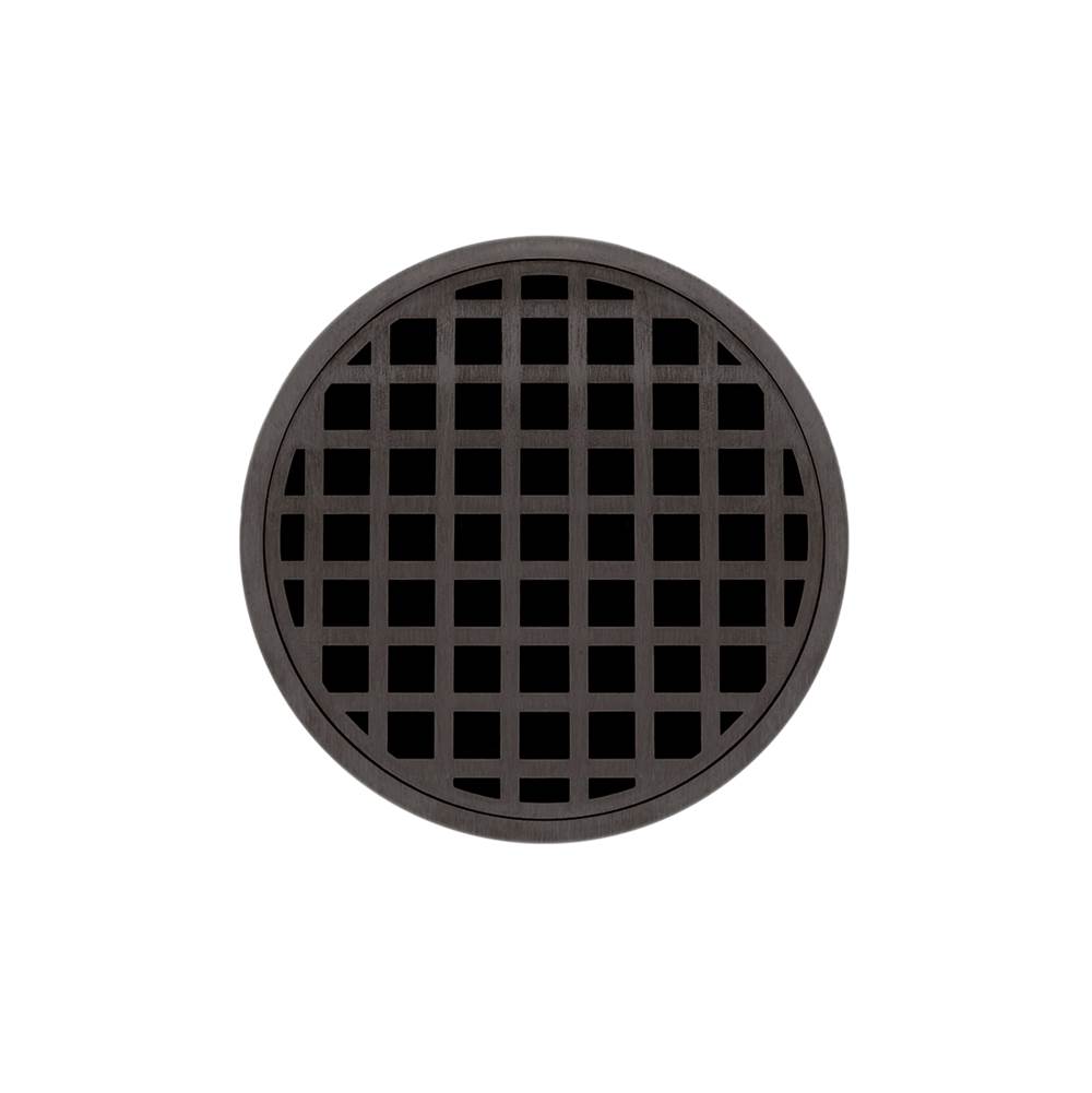 Infinity Drain 5'' Round RQD 5 Complete Kit with Squares Pattern Decorative Plate in Oil Rubbed Bronze with PVC Drain Body, 2'' Outlet