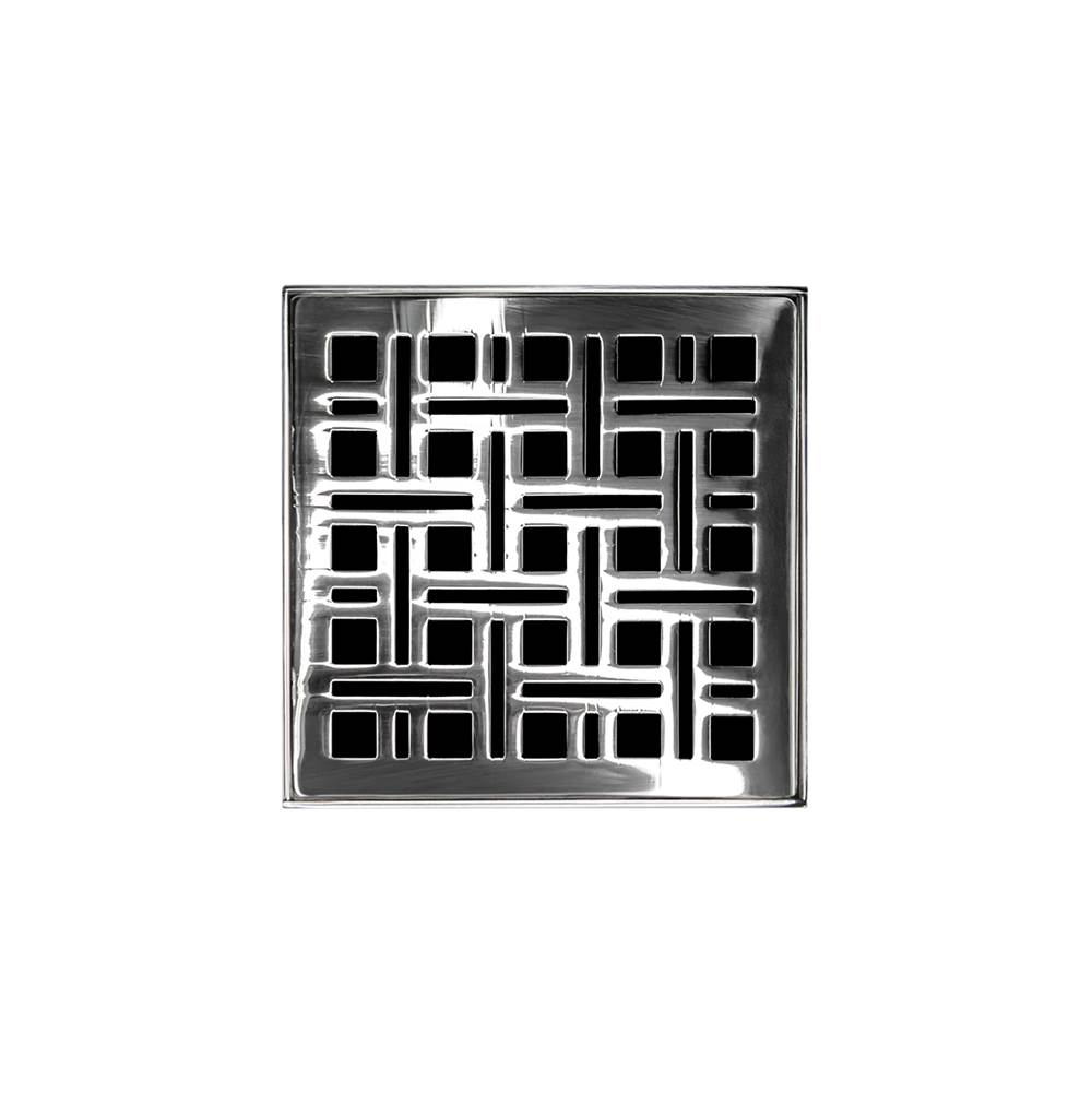 Infinity Drain 4'' x 4'' Strainer with Weave Pattern Decorative Plate and 2'' Throat in Polished Stainless for VD 4