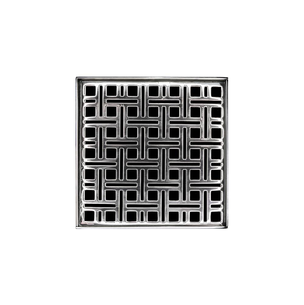 Infinity Drain 5'' x 5'' Strainer with Weave Pattern Decorative Plate and 2'' Throat in Polished Stainless for VD 5