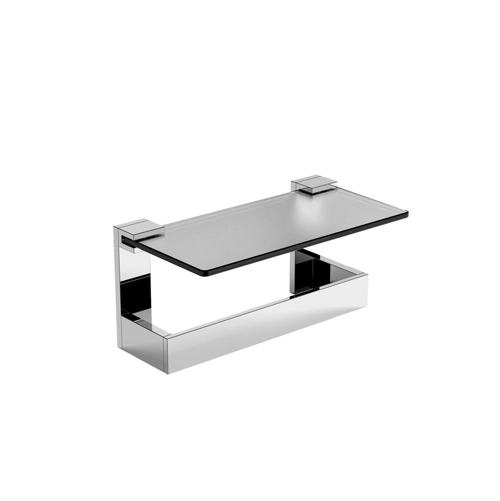 Kartners BERLIN - 10-inch Glass Shelf with Bathroom Towel Bar-Polished Nickel
