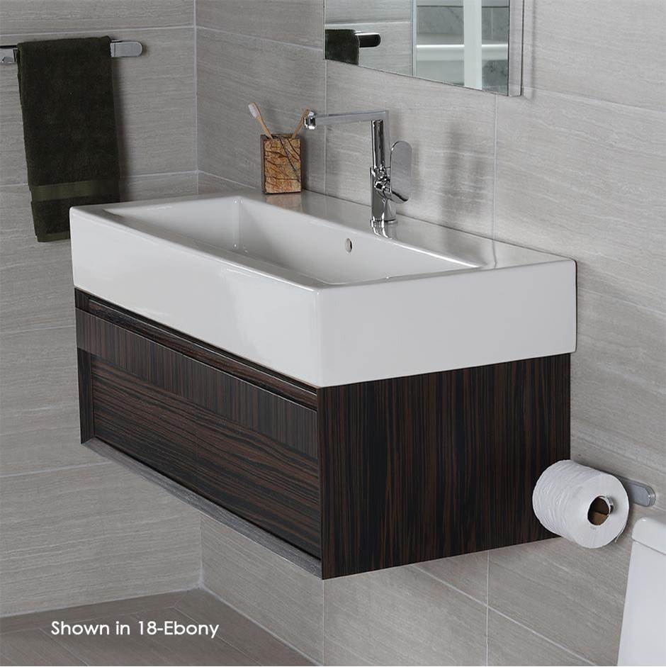 Lacava Wall-mount undercounter vanity with large wood pulls on two drawers, 38 3/4''W, 17 3/4''D, 12''H, washbasin 5460 sold separately.