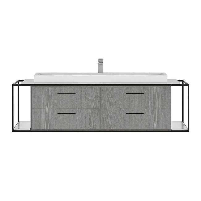 Lacava Cabinet of wall-mount under-counter vanity LIN-VS-60B with four drawers (pulls included), metal frame,  solid surface countertop and shelf.