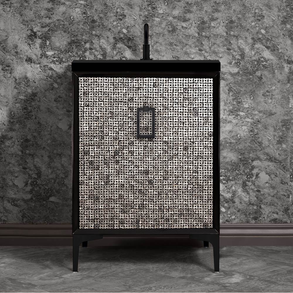 Linkasink Mother of Pearl 24'' Wide Black Vanity with Satin Black Coach Pull and Hardware, 24'' x 22'' x 33.5'' (without vanity top)