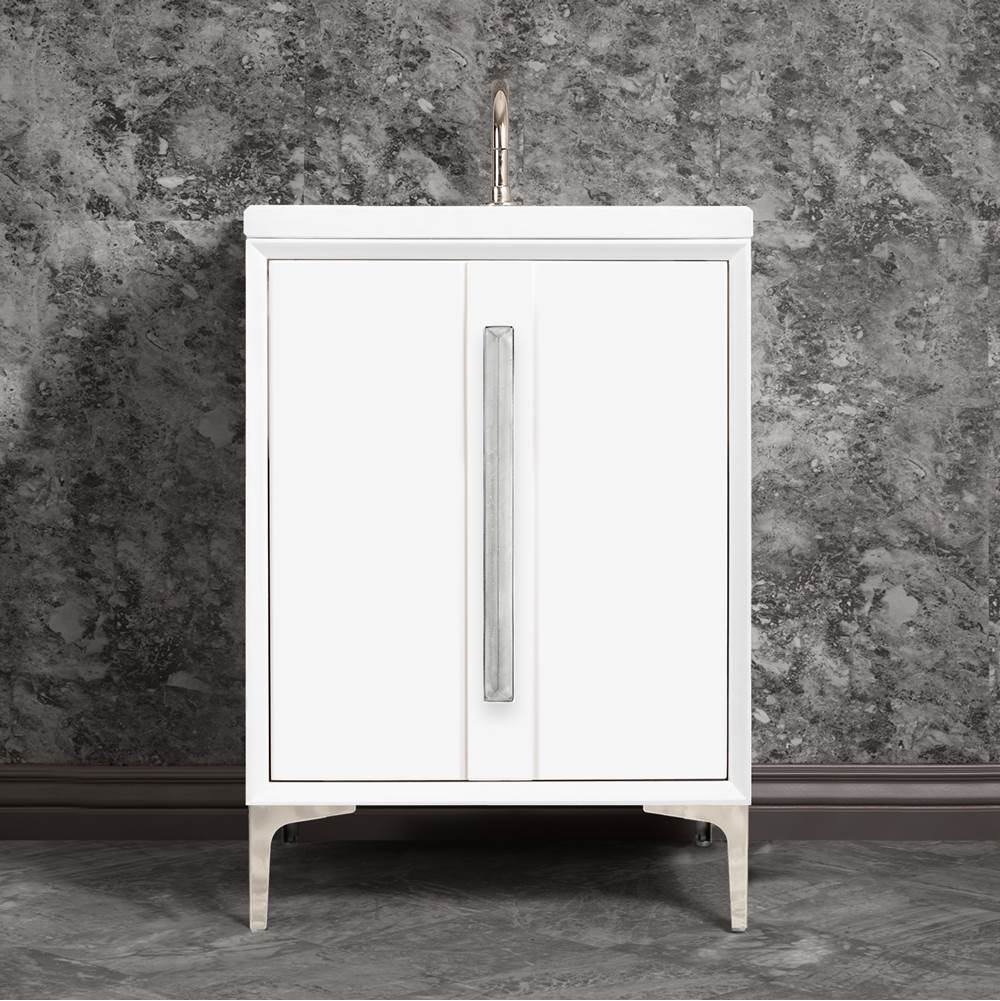 Linkasink TUXEDO with 18'' Artisan Glass Prism Hardware 24'' Wide Vanity, White, Polished Nickel Hardware, 24'' x 22'' x 33.5'' (without vanity top)