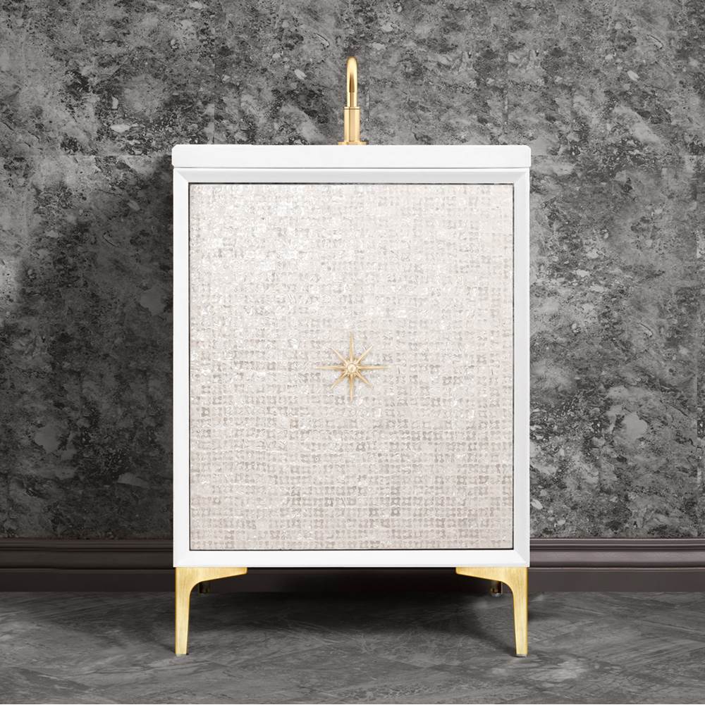 Linkasink Mother of Pearl with 3'' Satin Brass Star Hardware, 24'' Wide Vanity, White, 24'' x 22'' x 33.5'' (without vanity top)