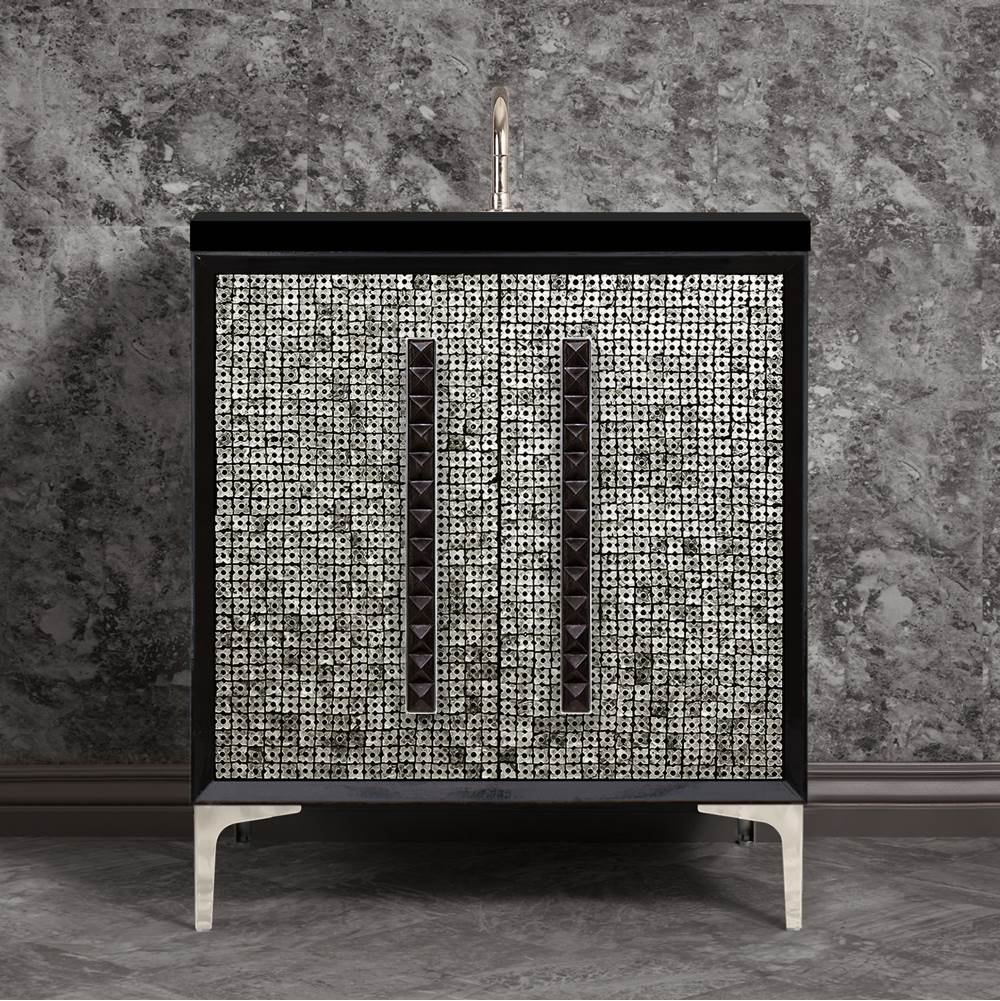 Linkasink MOTHER OF PEARL with 18'' Artisan Glass Pyramid Hardware 30'' Wide Vanity, Black, Polished Nickel Hardware, 30'' x 22'' x 33.5'' (without vanity top)