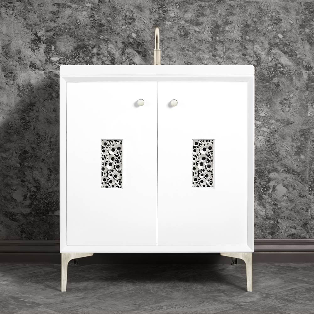 Linkasink Frame 30'' Wide White Vanity with Satin Nickel Coral Grate and Legs