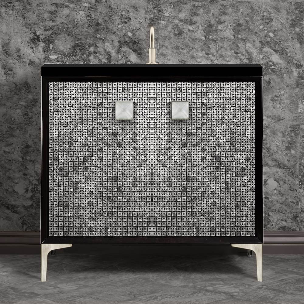 Linkasink MOTHER OF PEARL with 3'' Artisan Glass Prism Hardware 36'' Wide Vanity, Black, Satin Nickel Hardware, 36'' x 22'' x 33.5'' (without vanity top)