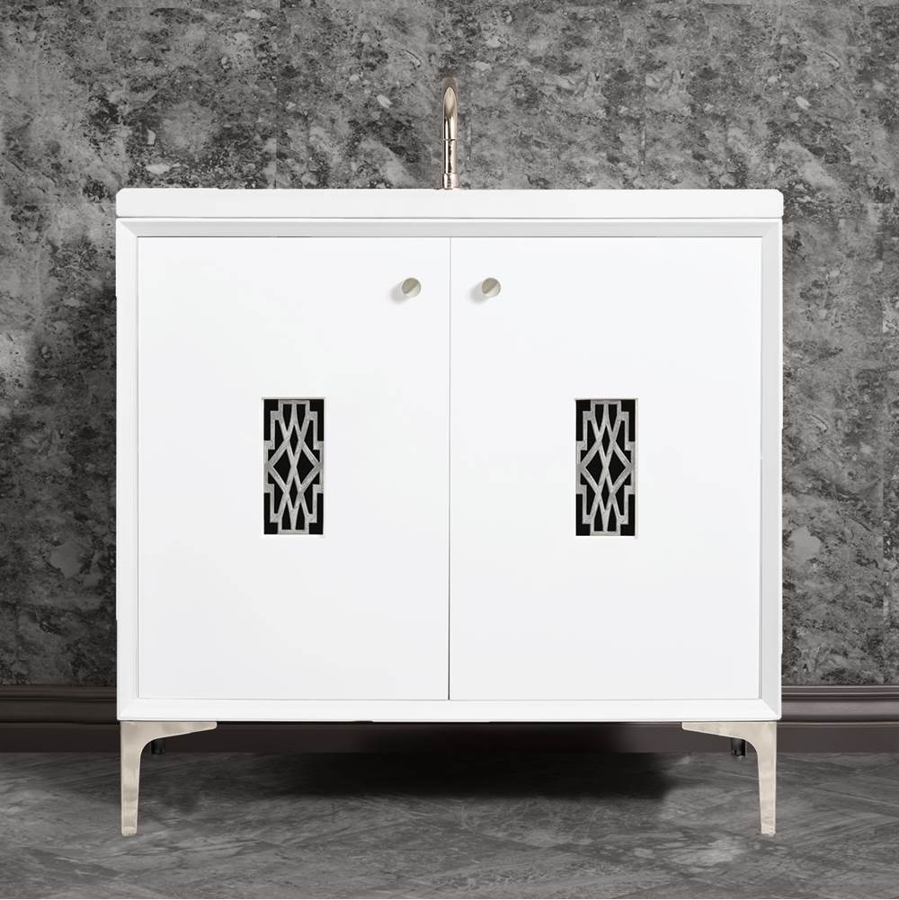 Linkasink Frame 36'' Wide White Vanity with Polished Nickel Deco Grate and Legs