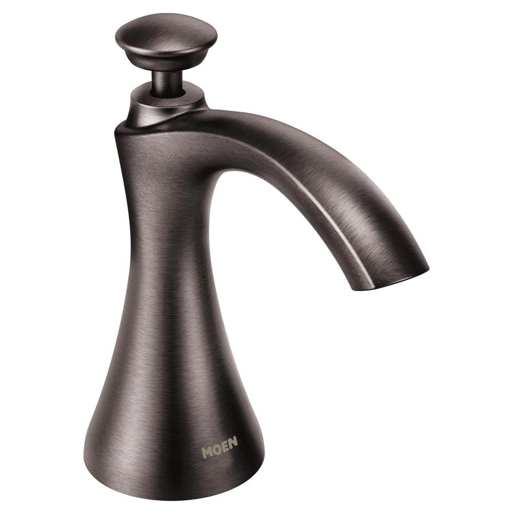 Moen Transitional Kitchen Deck Mounted Soap and Lotion Dispenser with Above the Sink Refillable Bottle, Black Stainless