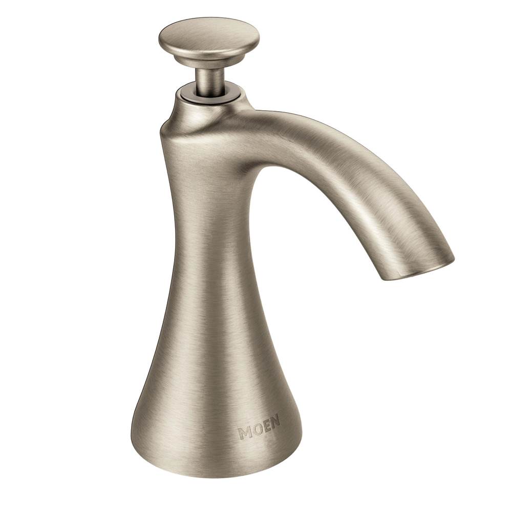 Moen Transitional Deck Mounted Kitchen Soap Dispenser with Above the Sink Refillable Bottle, Polished Nickel