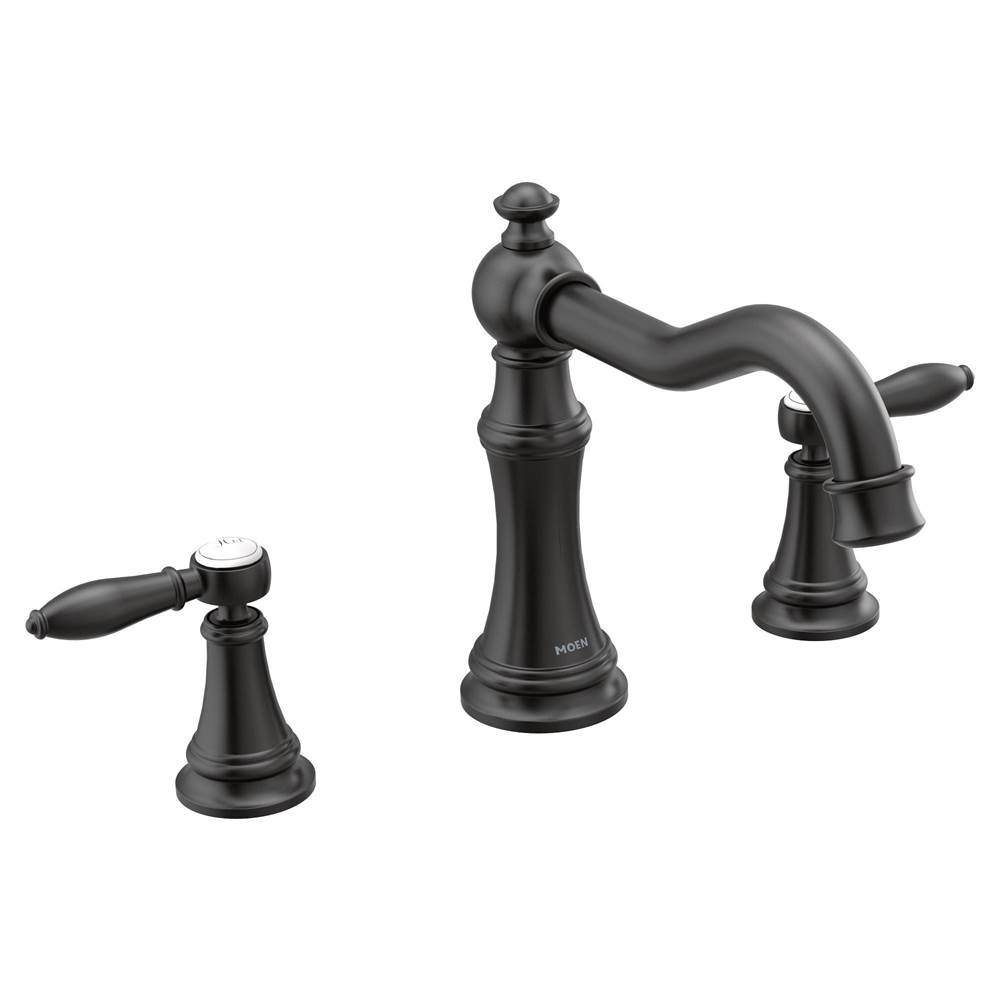 Moen Weymouth 2-Handle Deck Mount Roman Tub Faucet Trim Kit with Hand Shower in Matte Black (Valve Sold Separately)