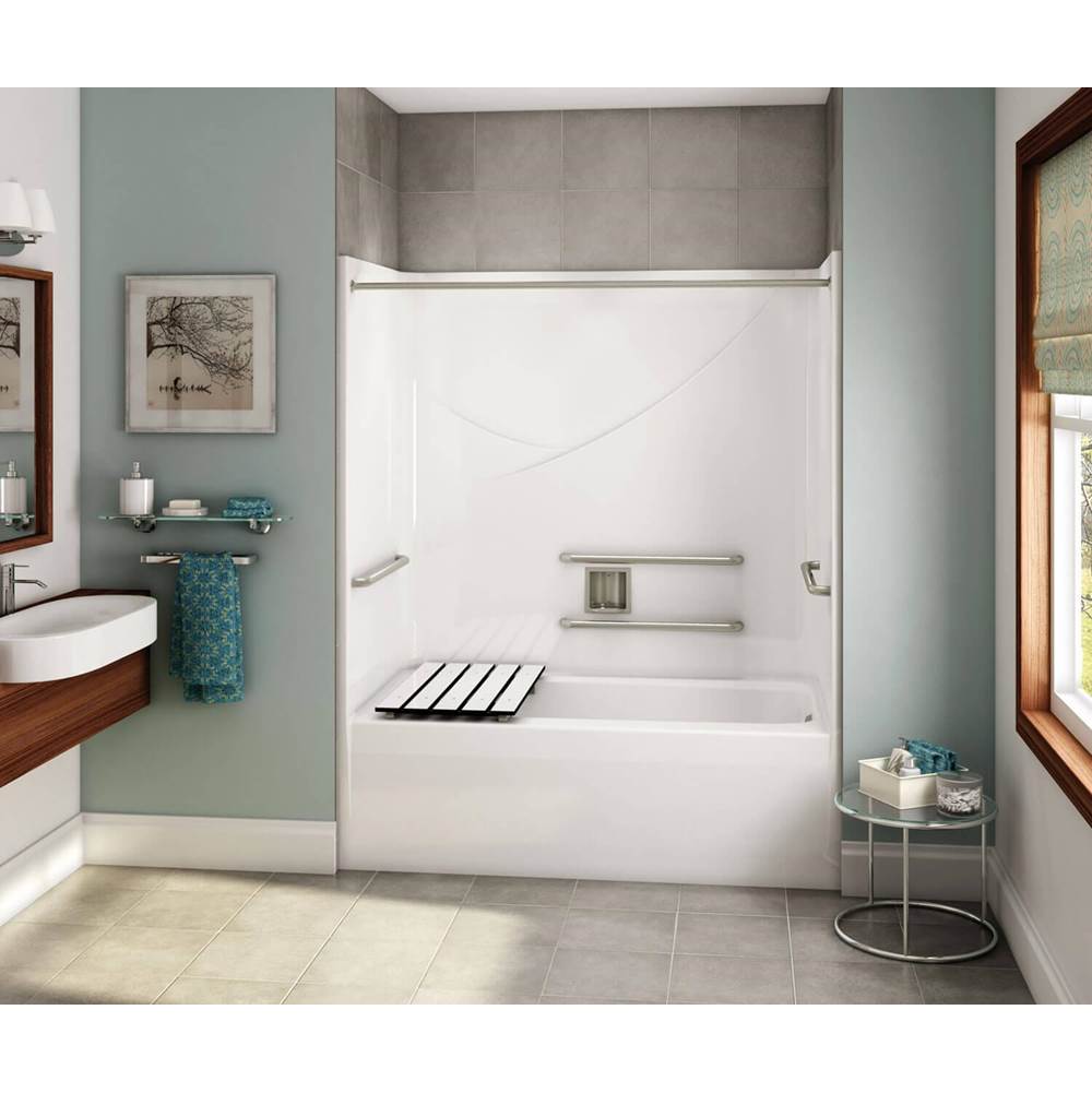 Maax OPTS-6032 - ADA Grab Bars and Seat AcrylX Alcove Left-Hand Drain One-Piece Tub Shower in White