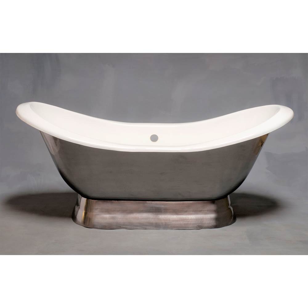 Strom Living The Luna Burnished & Lacquered Exterior 6'' Cast Iron Double Ended Slipper Tub On Pedestal Without Faucet Holes. Includes Non-Slip Adhe