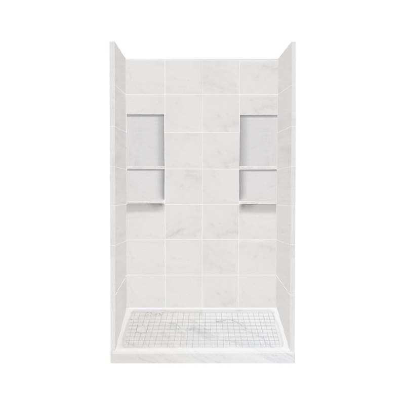 Transolid 30'' x 60'' x 83'' Solid Surface Left-Hand Alcove Shower Kit in White Carrara