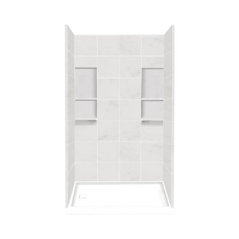 Transolid 32'' x 60'' x 83'' Solid Surface Left-Hand Alcove Shower Kit in White Carrara