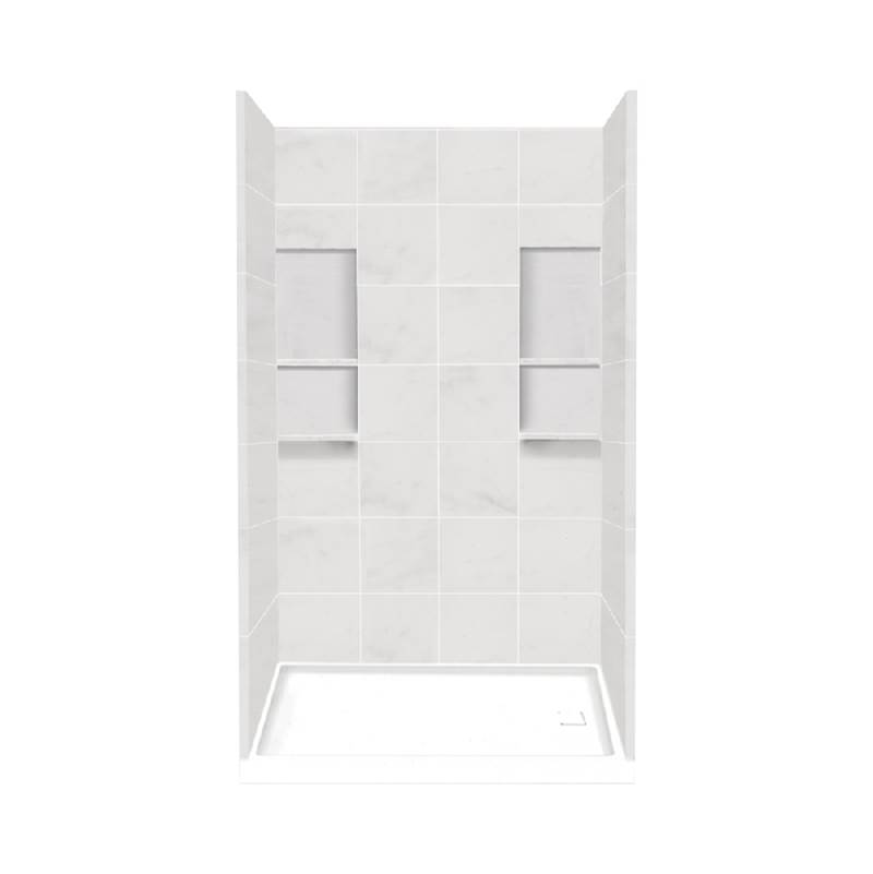 Transolid 32'' x 60'' x 83'' Solid Surface Right-Hand Alcove Shower Kit in White Carrara
