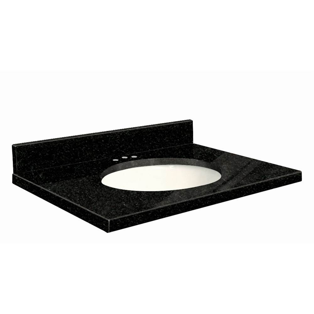 Transolid Granite 31-in x 19-in Bathroom Vanity Top with Eased Edge, 8-in Contour, and White Bowl in Absolute Black Top, White Bowl