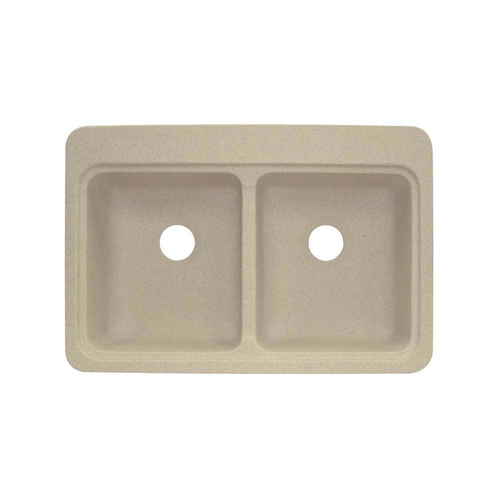 Transolid Charleston 33in x 22in Solid Surface Drop-in Double Bowl Kitchen Sink, in Matrix Khaki