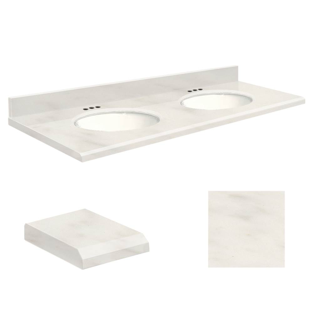 Transolid Quartz 61-in x 22-in Double Sink Bathroom Vanity Top with Beveled Edge, 4-in Centerset, and White Bowl in Antique White Top, White Bowl