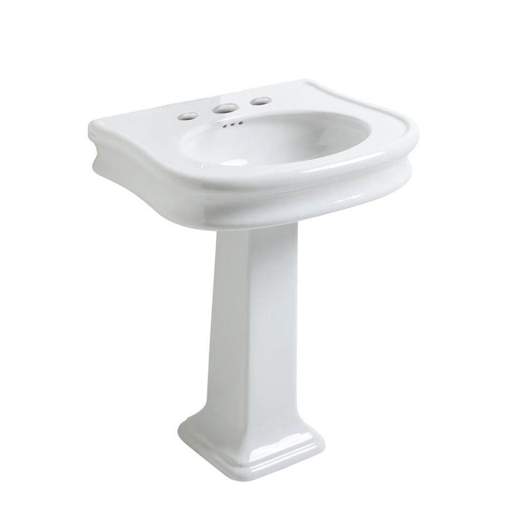 Whitehaus Collection Isabella Collection Traditional Pedestal Sink with Integrated Oval Bowl, Seamless Rounded Decorative Trim, Rear Overflow and Widespread Faucet Drill