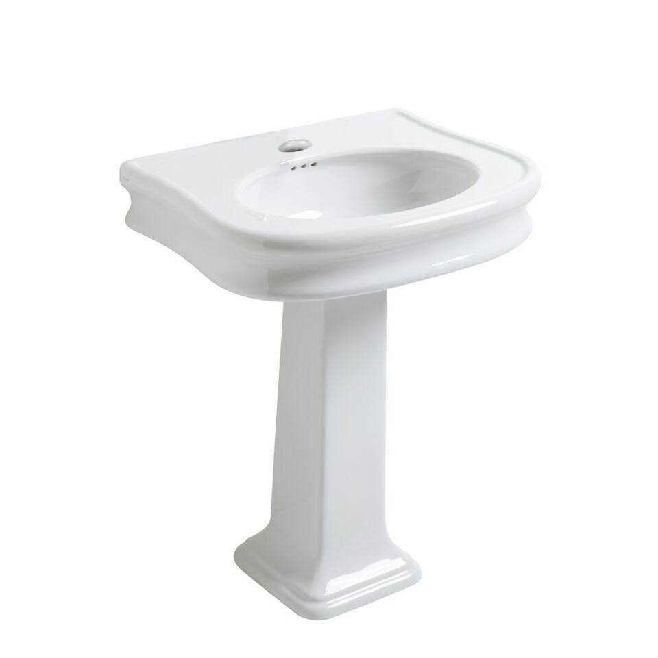 Whitehaus Collection Isabella Collection Traditional Pedestal Sink with Integrated Oval Bowl, Seamless Rounded Decorative Trim, Rear Overflow and Single Hole Faucet Drill