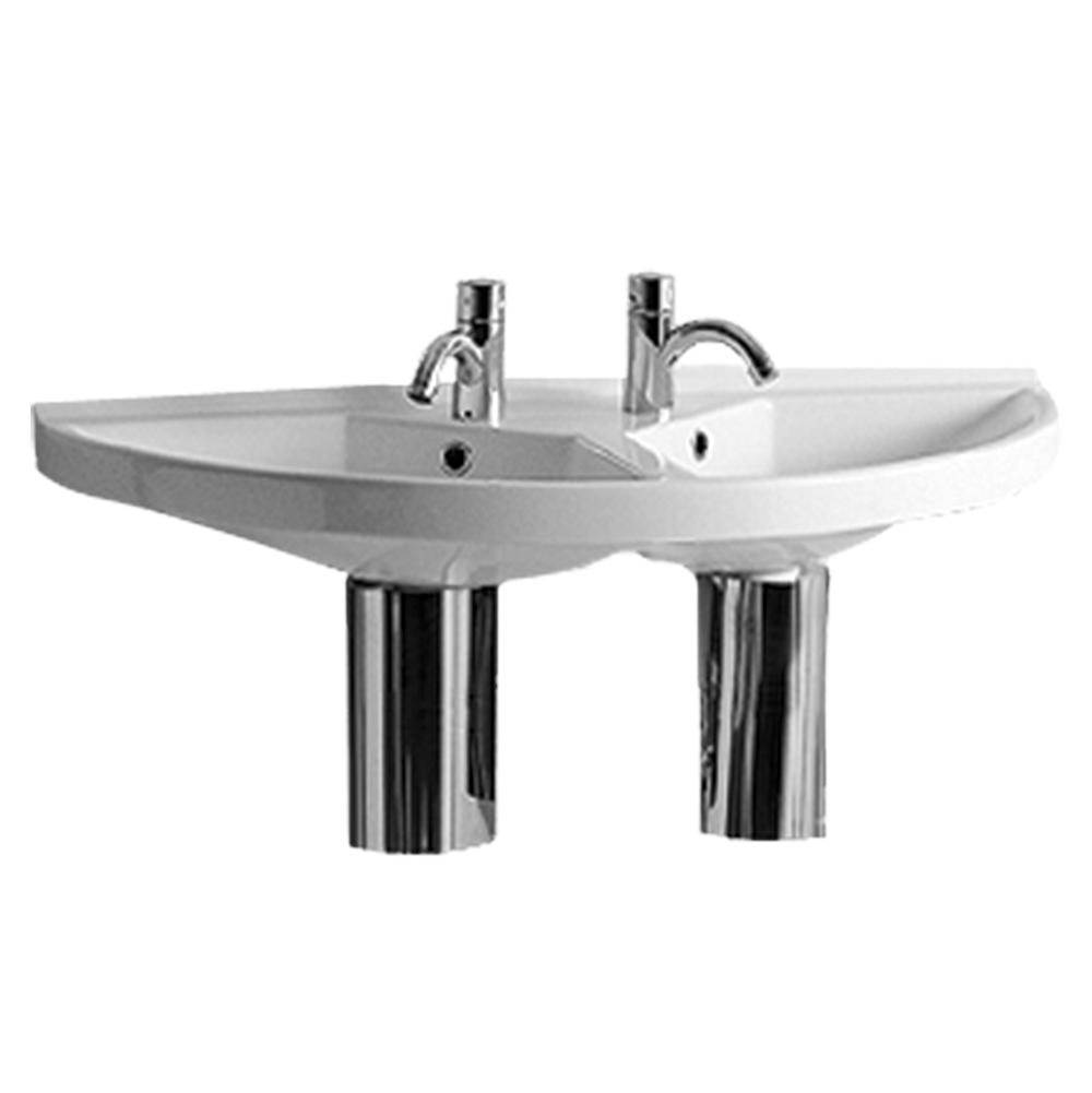 Whitehaus Collection Isabella Collection Large U-Shaped Wall Mount Double Basin with Chrome Overflows