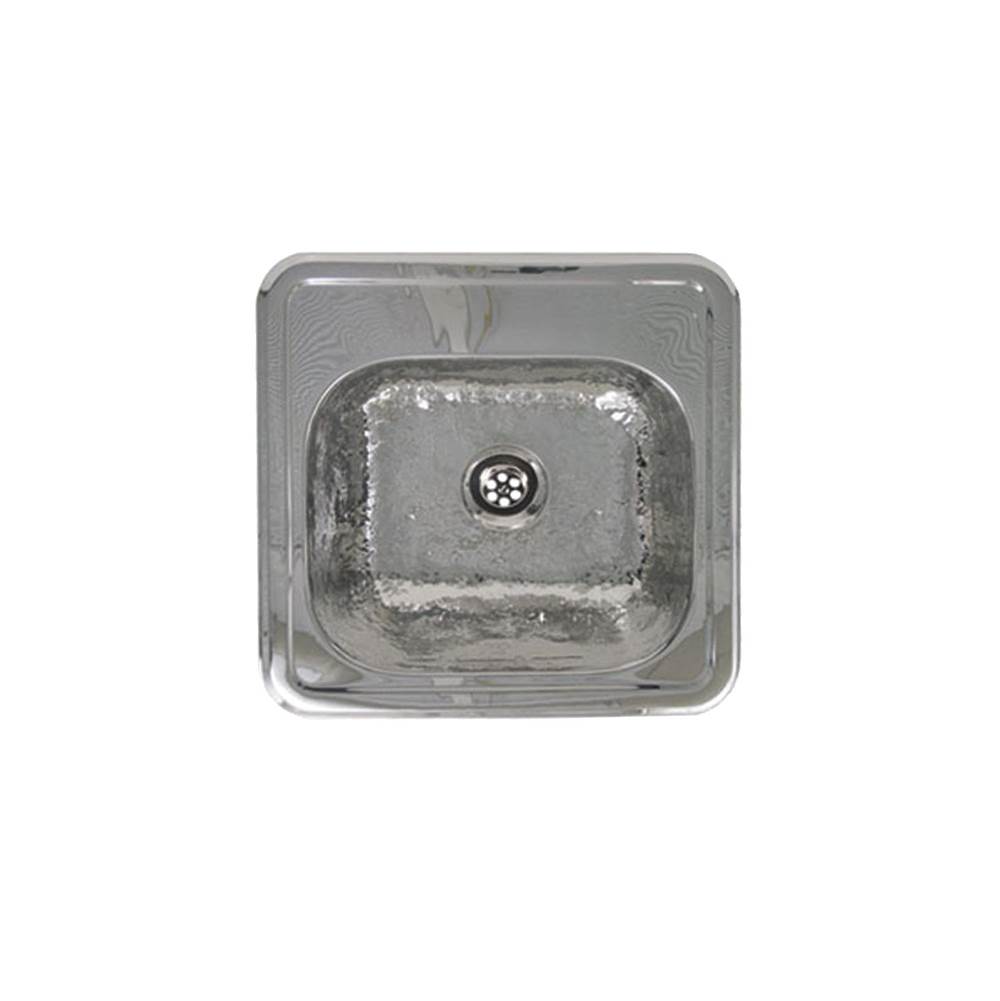 Whitehaus Collection Decorative Square Drop-in Entertainment/Prep Sink with a Hammered Texture Bowl and Mirrored Finish Ledge