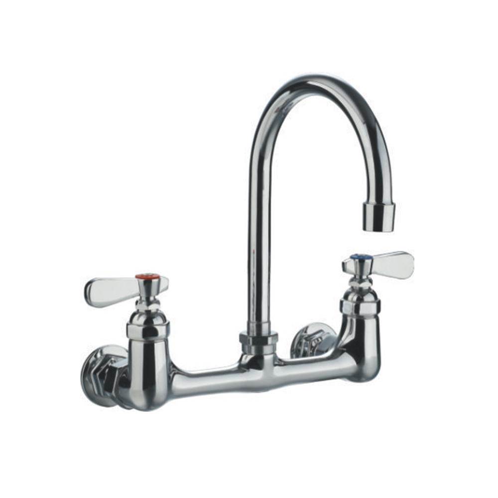 Whitehaus Collection Heavy Duty Wall Mount Utility Faucet with a Gooseneck Swivel Spout and Lever Handles