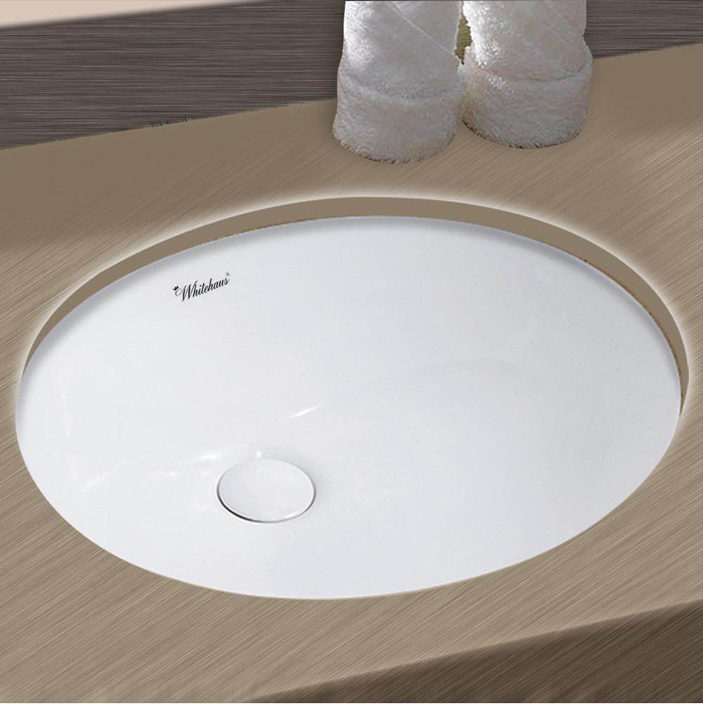 Whitehaus Collection Isabella Plus Collection 18 inch Oval Undermount basin with overflow and rear center drain